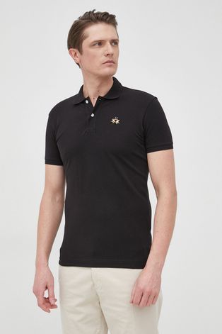 Polo majica La Martina za muškarce, boja: crna, jednobojni model