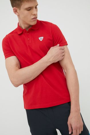 Памучна тениска с яка Rossignol в червено с изчистен дизайн