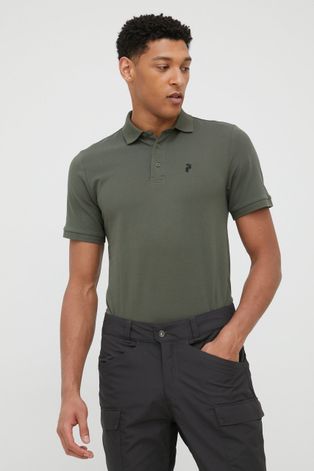 Βαμβακερό μπλουζάκι πόλο Peak Performance χρώμα: πράσινο