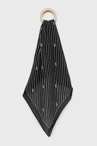 Шалче с коприна Lauren Ralph Lauren в черно с десен
