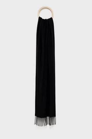 Vlnený šál Samsoe Samsoe čierna farba, jednofarebný