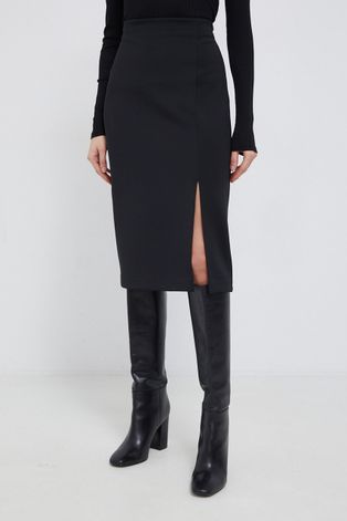 Sukňa Calvin Klein čierna farba, midi, rovná