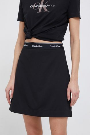 Sukňa Calvin Klein čierna farba, mini, áčkový strih