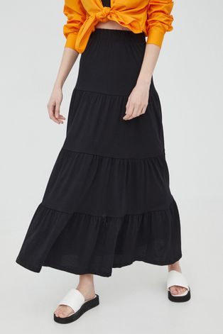 Pamučna suknja Only boja: crna, maxi, širi se prema dolje