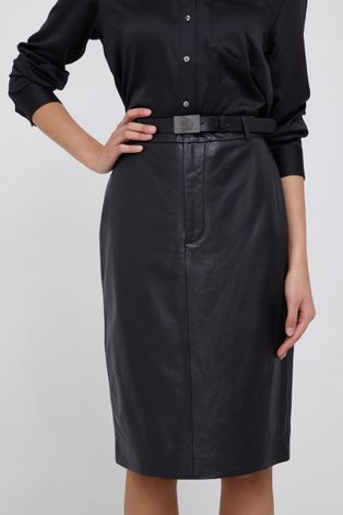 Kožená sukňa Lauren Ralph Lauren čierna farba, mini, rovná