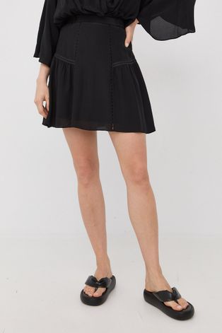 Svilena suknja The Kooples boja: crna, mini, širi se prema dolje