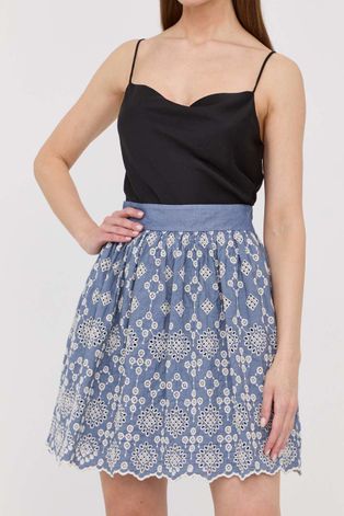 Suknja s dodatkom lana MAX&Co. boja: tamno plava, midi, širi se prema dolje