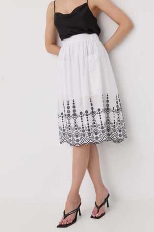 Pamučna suknja MAX&Co. boja: bijela, midi, širi se prema dolje