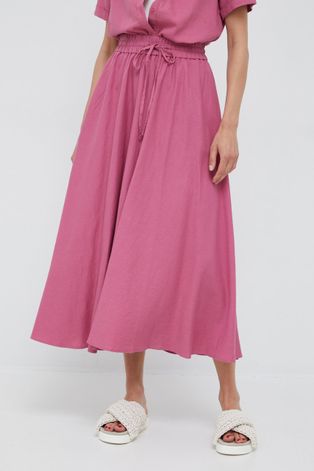 Lanena suknja Sisley boja: ljubičasta, maxi, širi se prema dolje