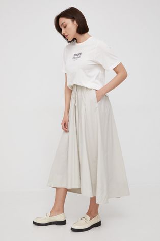 Pamučna suknja Sisley boja: siva, maxi, širi se prema dolje