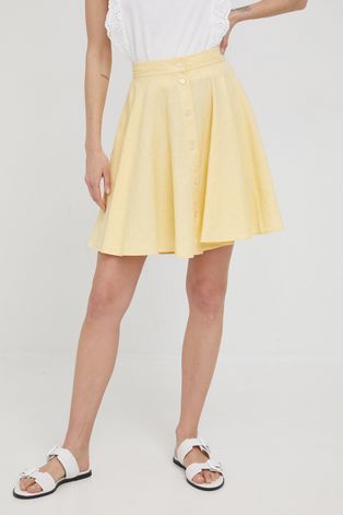 Polo Ralph Lauren spódnica lniana kolor żółty mini rozkloszowana