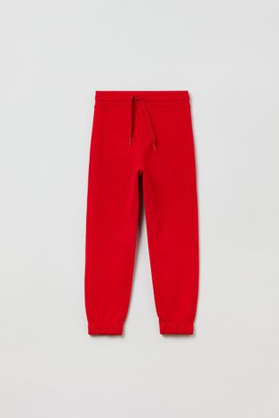 OVS pantaloni de trening pentru copii culoarea rosu, neted