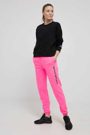Dkny spodnie damskie kolor różowy z nadrukiem