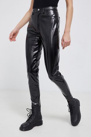 Nohavice Calvin Klein Jeans dámske, čierna farba, priliehavé, vysoký pás