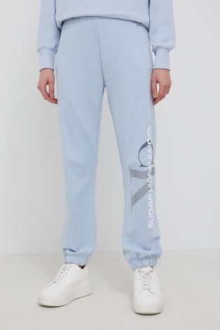 Calvin Klein Jeans Spodnie bawełniane damskie z nadrukiem