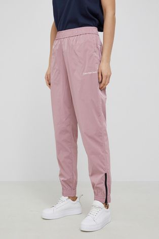 Calvin Klein Jeans Spodnie damskie kolor różowy gładkie