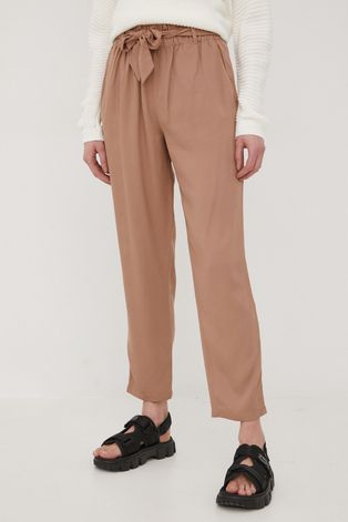 Tom Tailor spodnie damskie kolor brązowy proste high waist