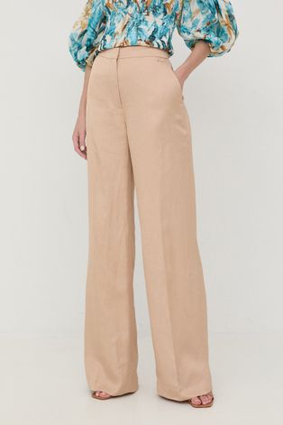 Marciano Guess spodnie z domieszką lnu damskie kolor beżowy szerokie high waist