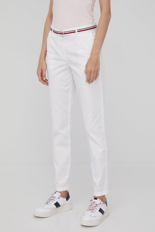 Kalhoty Tommy Hilfiger Hailey dámské, bílá barva, střih chinos, high waist