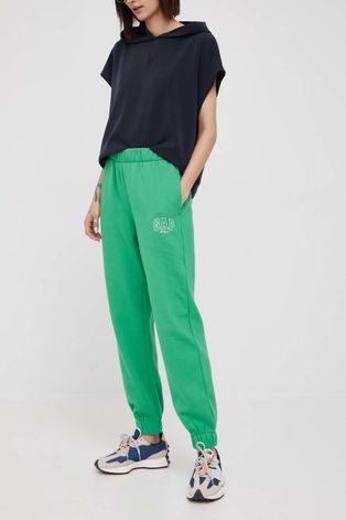 GAP pantaloni femei, culoarea verde, cu imprimeu
