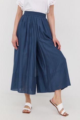 Marella spodnie z domieszką jedwabiu damskie kolor granatowy szerokie high waist