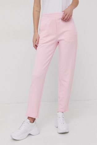 Marella Spodnie bawełniane damskie kolor różowy gładkie