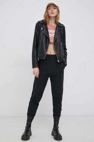 Βαμβακερό παντελόνι Reebok Classic γυναικείo, χρώμα: μαύρο