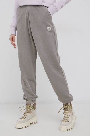 Reebok Classic pantaloni de bumbac femei, culoarea gri, neted