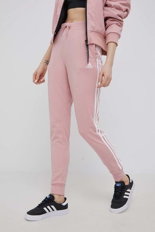 adidas pantaloni femei, culoarea roz, cu imprimeu