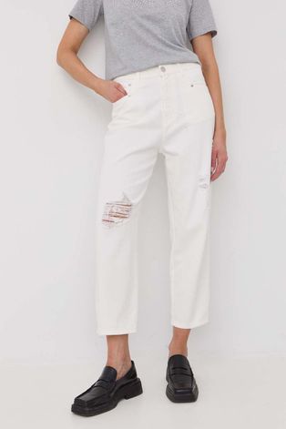 Twinset jeansi femei, culoarea alb, high waist