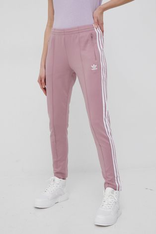 Панталони adidas Originals дамски в розово с изчистен дизайн