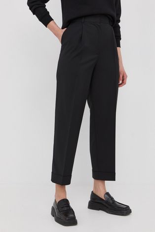 Вълнен панталон The Kooples дамско в черно със стандартна кройка, с висока талия