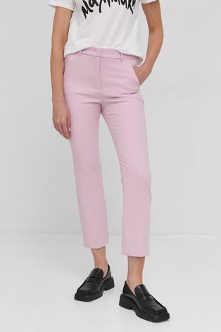 Nohavice Weekend Max Mara dámske, ružová farba, rovné, stredne vysoký pás