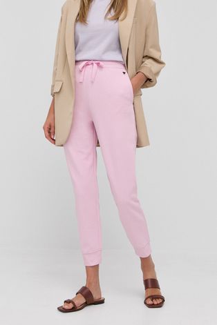 Weekend Max Mara spodnie bawełniane damskie kolor różowy gładkie
