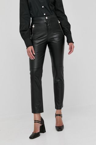Kožne hlače Custommade za žene, boja: crna, ravne, visoki struk