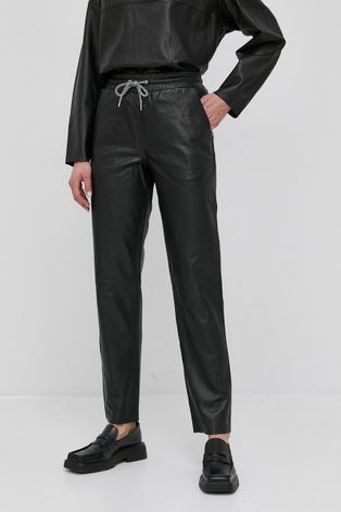 Кожаные брюки Notes du Nord Tazz женские цвет чёрный прямое высокая посадка