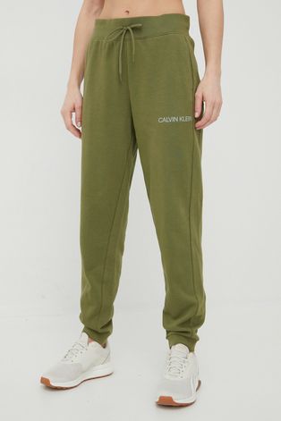 Спортивні штани Calvin Klein Performance жіночі колір зелений однотонні