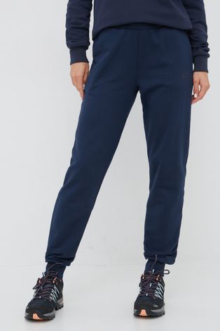 Jack Wolfskin spodnie dresowe bawełniane damskie kolor granatowy gładkie