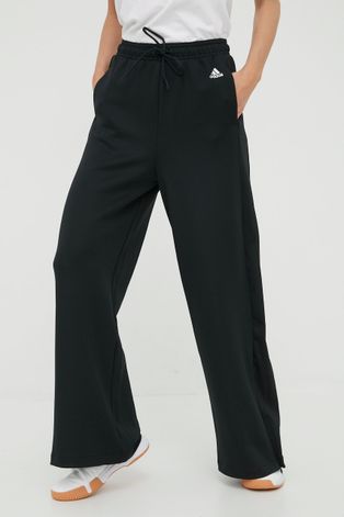 adidas spodnie dresowe damskie kolor czarny szerokie high waist