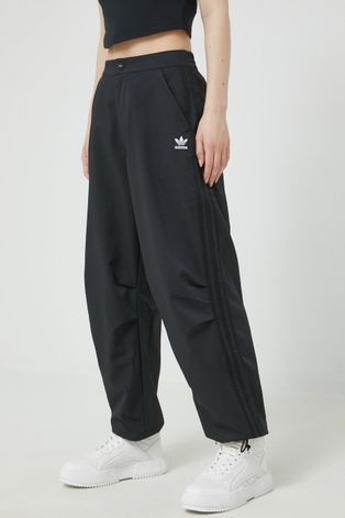 Kalhoty adidas Originals Adicolor dámské, černá barva, high waist