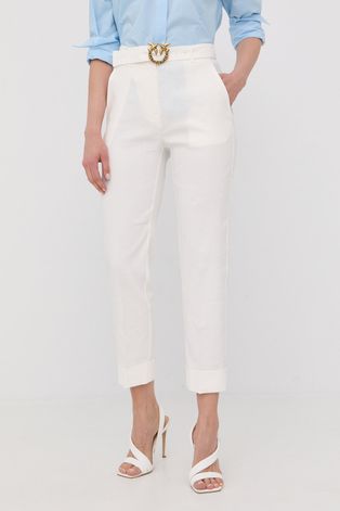 Pinko pantaloni din in femei, culoarea alb, drept, high waist
