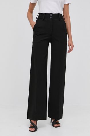 Панталони Victoria Beckham дамско в черно с широка каройка, с висока талия