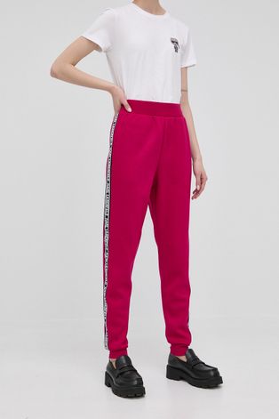 Karl Lagerfeld spodnie damskie kolor różowy z aplikacją