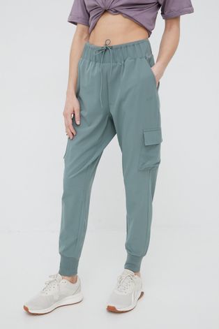 4F pantaloni femei, culoarea verde, jogger, high waist