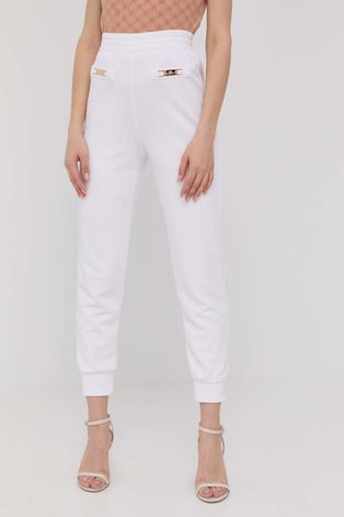 Nohavice Elisabetta Franchi dámske, biela farba, jednofarebné