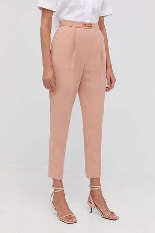 Elisabetta Franchi spodnie damskie kolor różowy proste high waist