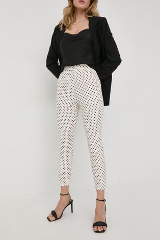 Elisabetta Franchi spodnie damskie kolor beżowy fason cygaretki high waist