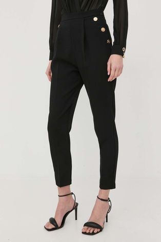 Панталони Elisabetta Franchi дамско в черно с кройка тип цигара, с висока талия