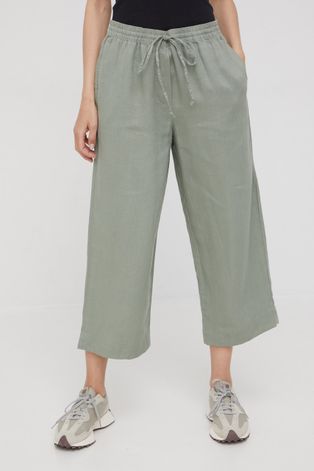 Plátěné kalhoty Dkny dámské, zelená barva, široké, high waist
