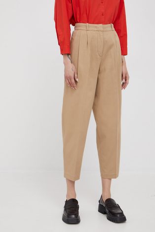 United Colors of Benetton pantaloni femei, culoarea bej, drept, high waist